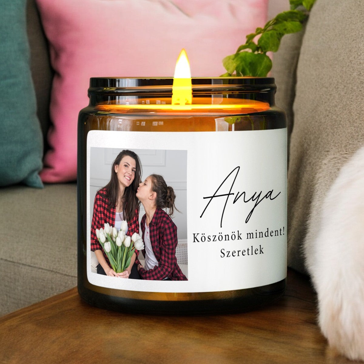Anyák napi illatgyertya saját fotóval és szöveggel