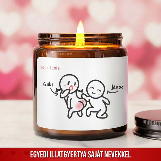 Szerelmes illatgyertya huncut figurákkal, saját nevekkel